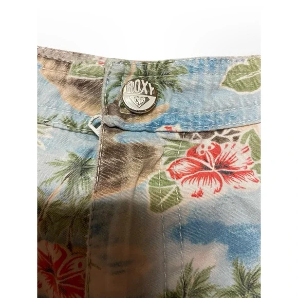 Roxy Tropical Hibiscus Floral Print Denim Shorts Blue Beach Summer Womens - Picture 5 of 7